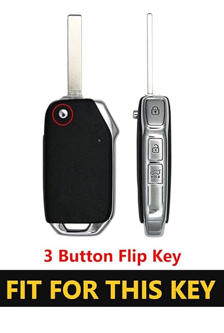 Metal car key cover for Kia Seltos HTE,Syros 3 Button Flip Key With Key Chain
