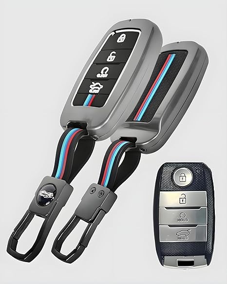 Metal car key cover for Kia Seltos | Sonet | Carens 4 Button With Key Chain